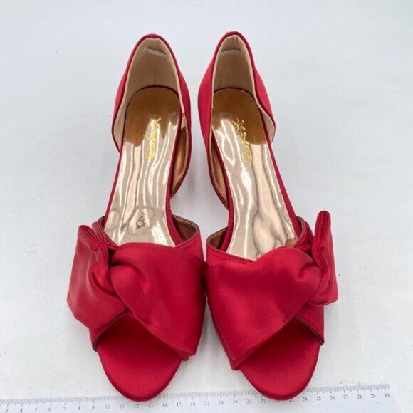 XYD Red Bowknot Low Heel D'Orsay Pumps Peep Toe Slip On Dress Evening Sandal - Picture 3 of 8